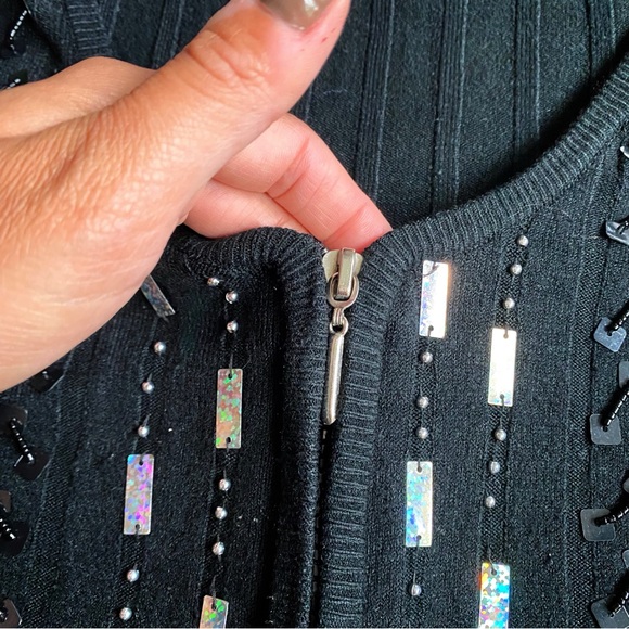 🖤 CACB BLACKE BEADED RUBBED CARDIGAN SWEATER! - Picture 8 of 13